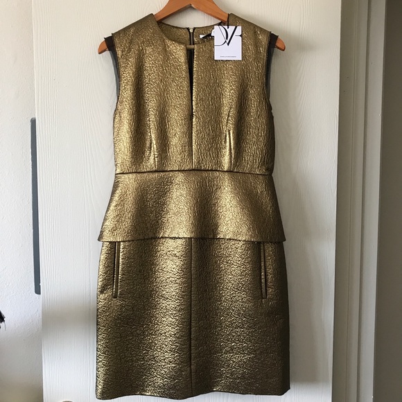 DIANE von FURSTENBERG Delani gold sz 10 NEW dress - Picture 1 of 8